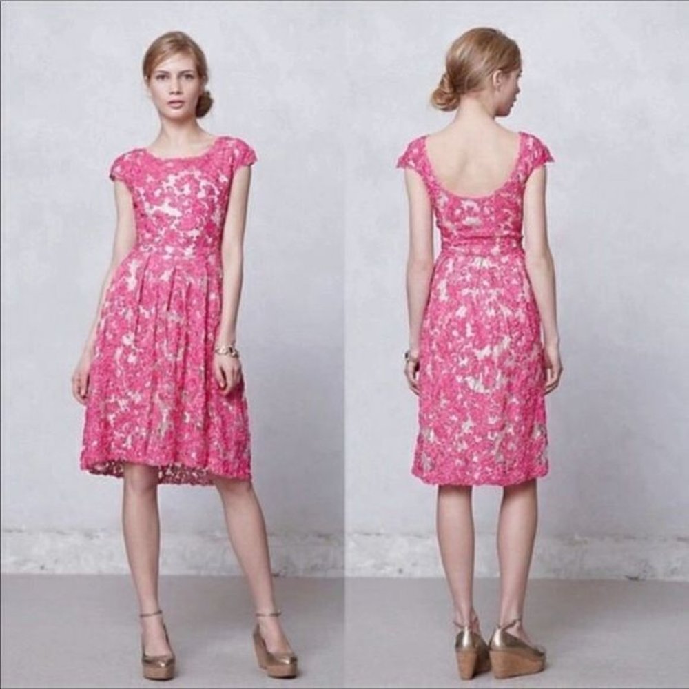 Anthropologie Yoana Baraschi hot pink jardim lace dress